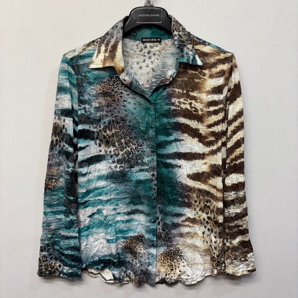 David Cline Women Long Sleeve Blouse Top Button Shirt Size Medium Artsy D006 -12 - Picture 15 of 16